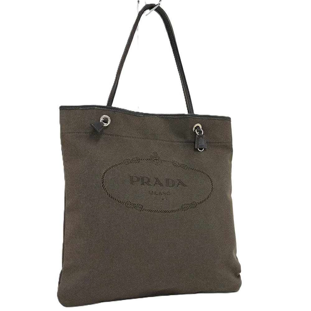 Prada Logo Jacquard tote bag prominent embroidered Gray Brown